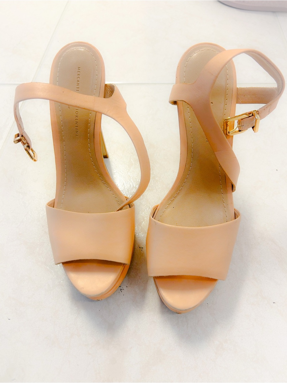 Mercanti Fiorentini Peach-Tone Peep-Toe leather Stiletto Sandals
